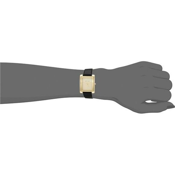 Womens Black Leather Strap Watch Gold Hands Quartz Analog Classic Style - Picture 6 of 8
